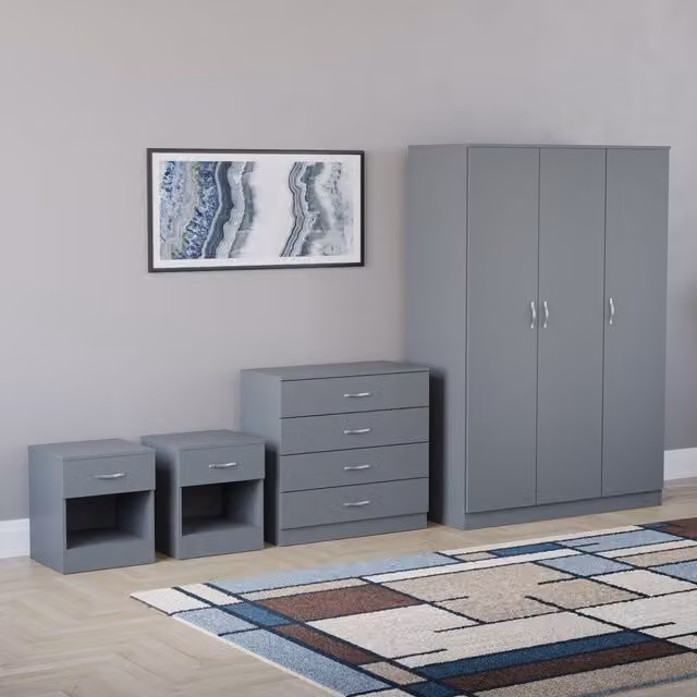 Vida Designs Riano 4 Piece Grey Bedroom Furniture Set