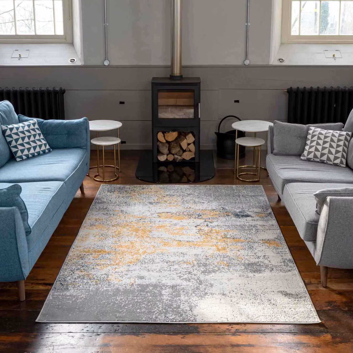 Kukoon Grey and Yellow Abstract Modern Living Area Rug, W: 120 cm, L: 170 cm – 3