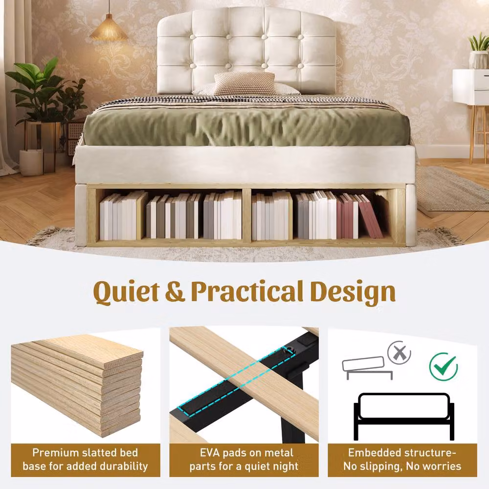 ModernLuxe Childrens Single Bed with Adjustable Headboard and Drawers in Beige – 5