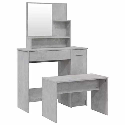 vidaXL Grey Dressing Table Set with Stool, Modern Rectangular Vanity Makeup Desk in Wood and Acrylic – 1