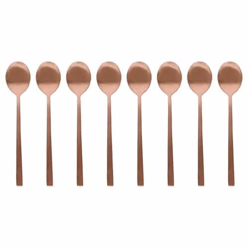 Argon Tableware Set of 8 Stainless Steel Teaspoons in Copper Finish