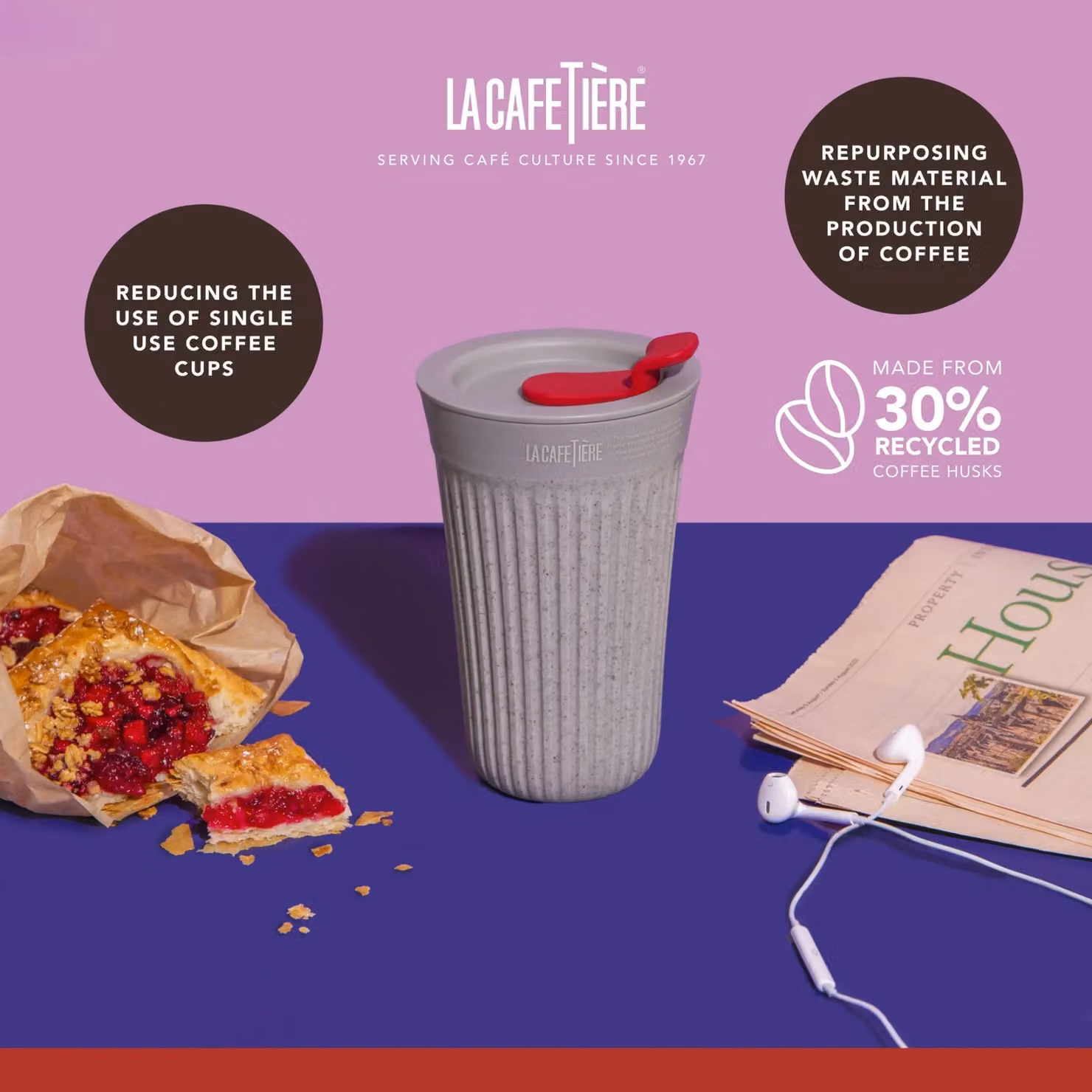 La Cafetiere The Beanie Reusable Ceramic Coffee Cup, 340ml, Grey – 4