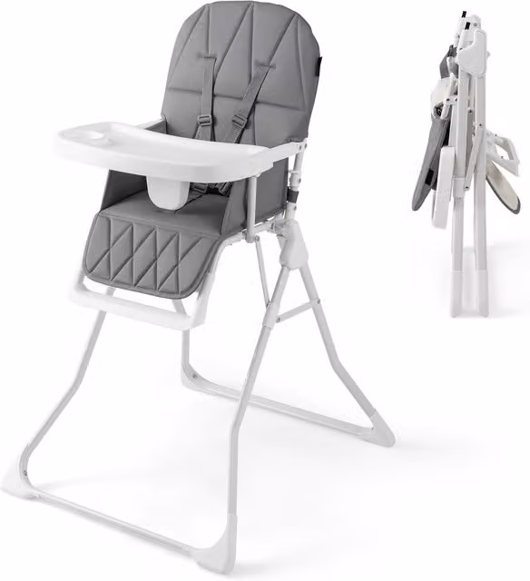 COSTWAY Foldable Compact High Chair in Grey