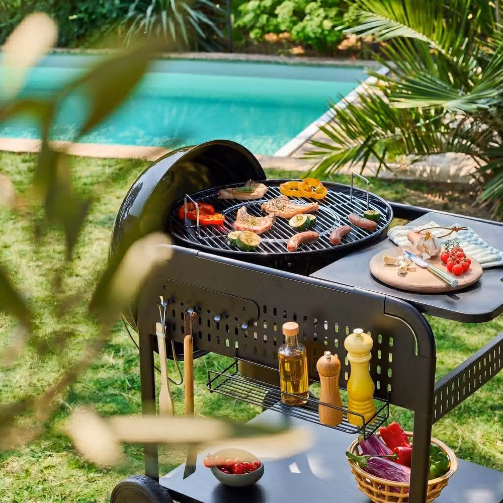 Sweek Round Charcoal Barbecue in Black, Enamelled Steel with Trolley and Thermometer, Diameter: 53 cm – 3