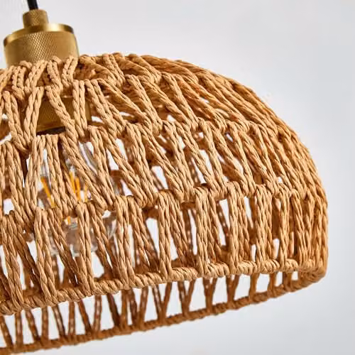 Harper Living Easy Fit Handwoven Rope Dome Pendant Lamp Shade with Reducer Ring, Yellow and Brown – 3