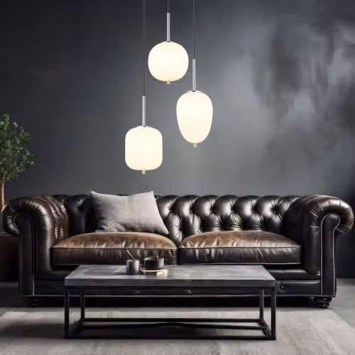 Netlighting Blacky I Cluster Pendant Lamp by Globo Lighting with 3x E14 Opal Glass Shades in Silver and White, Diameter: 46 cm, Height: 120 cm – 4
