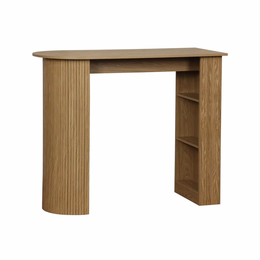 sweeek Modern Bar Table with Wooden Decor and Storage in Beige, W/D/H: 100 x 55 x 76.2 cm – 2