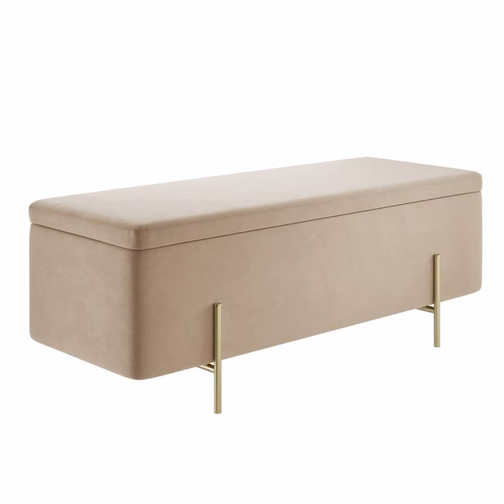 Wyld Haus Elowen Rectangle Storage Ottoman Bench in Beige Velvet with Brushed Gold Legs – 2