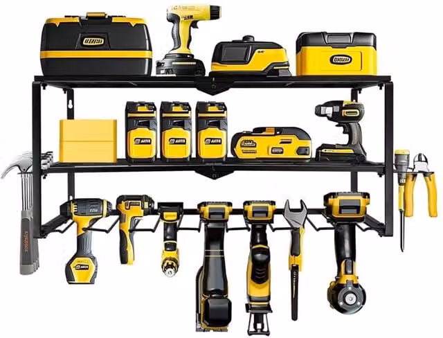 Nordara Heavy Duty 3 Tier Metal Tool Organizer Rack and Drill Holder, Black, W: 100 cm, H: 200 cm