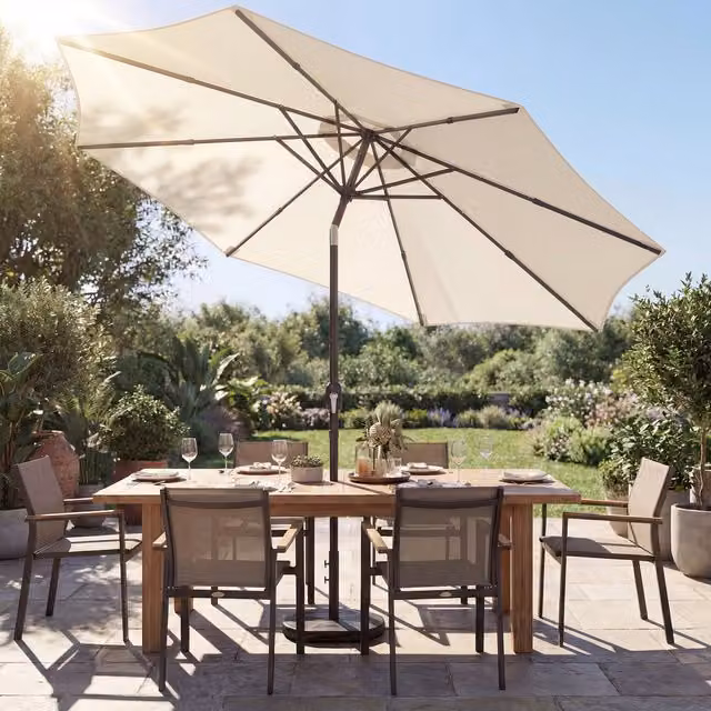 Outsunny 2.7 m Garden Parasol Umbrella with Cross Base and Sandbag in Cream