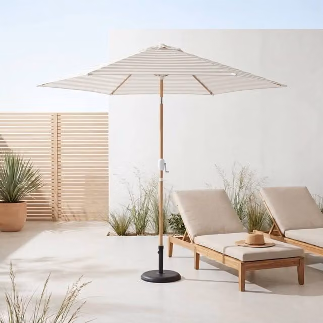 Sweek 3m Round Centre Pole Parasol with Wood-Effect Aluminium Pole in Beige