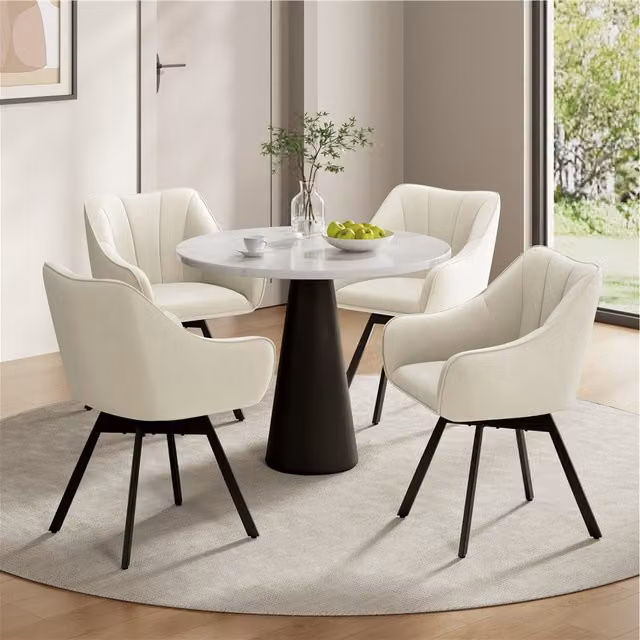 Yaheetech Modern Swivel Velvet Dining Chair in Beige