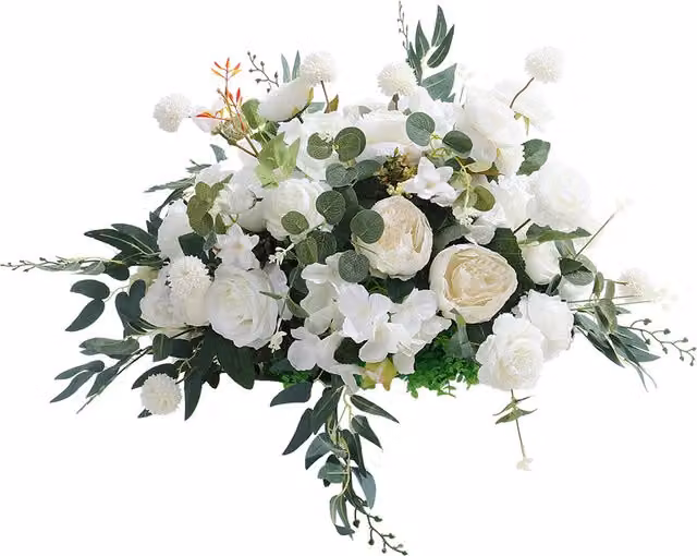 Livingandhome White and Green Mixed Floral Artificial Flower Bouquet for Wedding Decor
