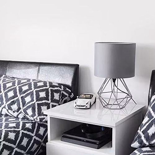 MiniSun Modern Grey Metal Basket Table Lamp with Fabric Shade – 4