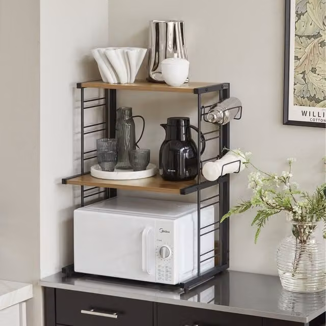 SoBuy Industrial Kitchen Spice Rack and Microwave Shelf in Brown and Black