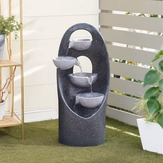 Lifeideas Solar Cascading Bowls Outdoor Fountain, Grey, W/D/H: 68 x 35 cm