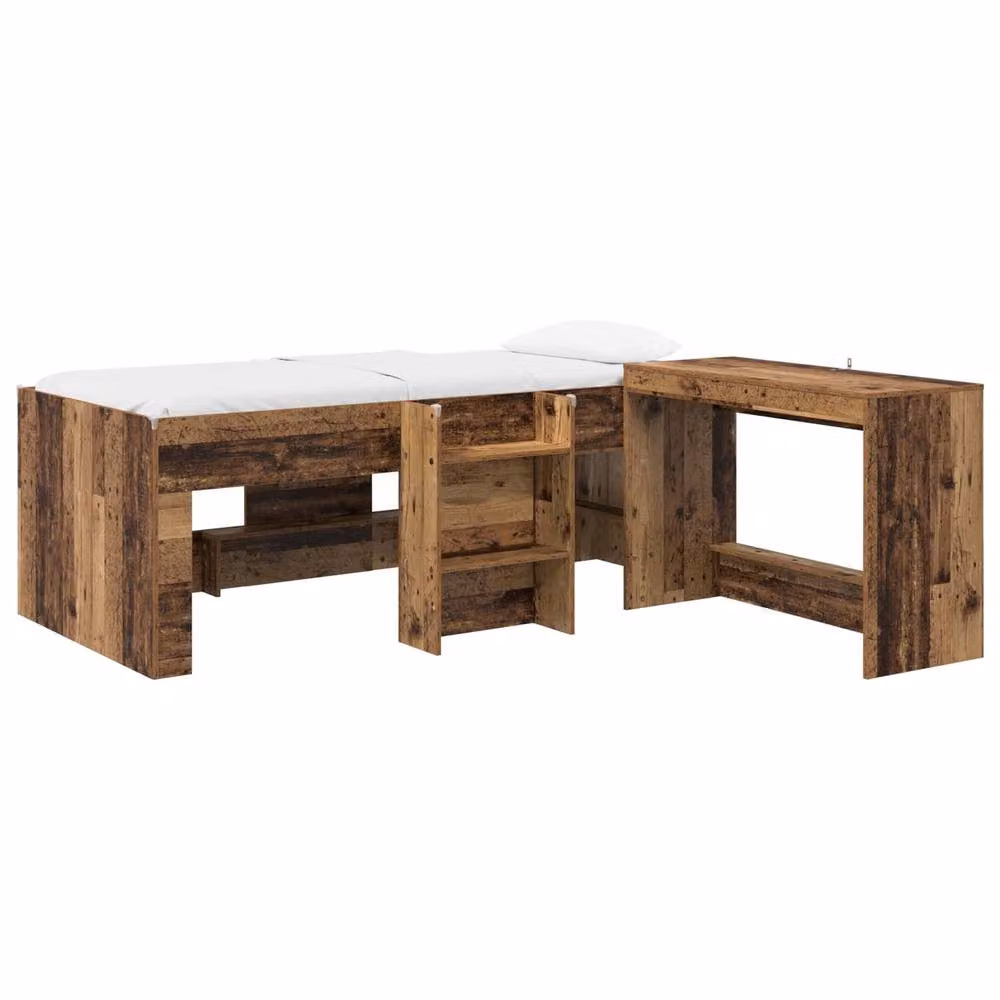 Berkfield Home Kids High Bed Frame with Desk and Stairs in Brown Old Wood Engineered Wood – 2