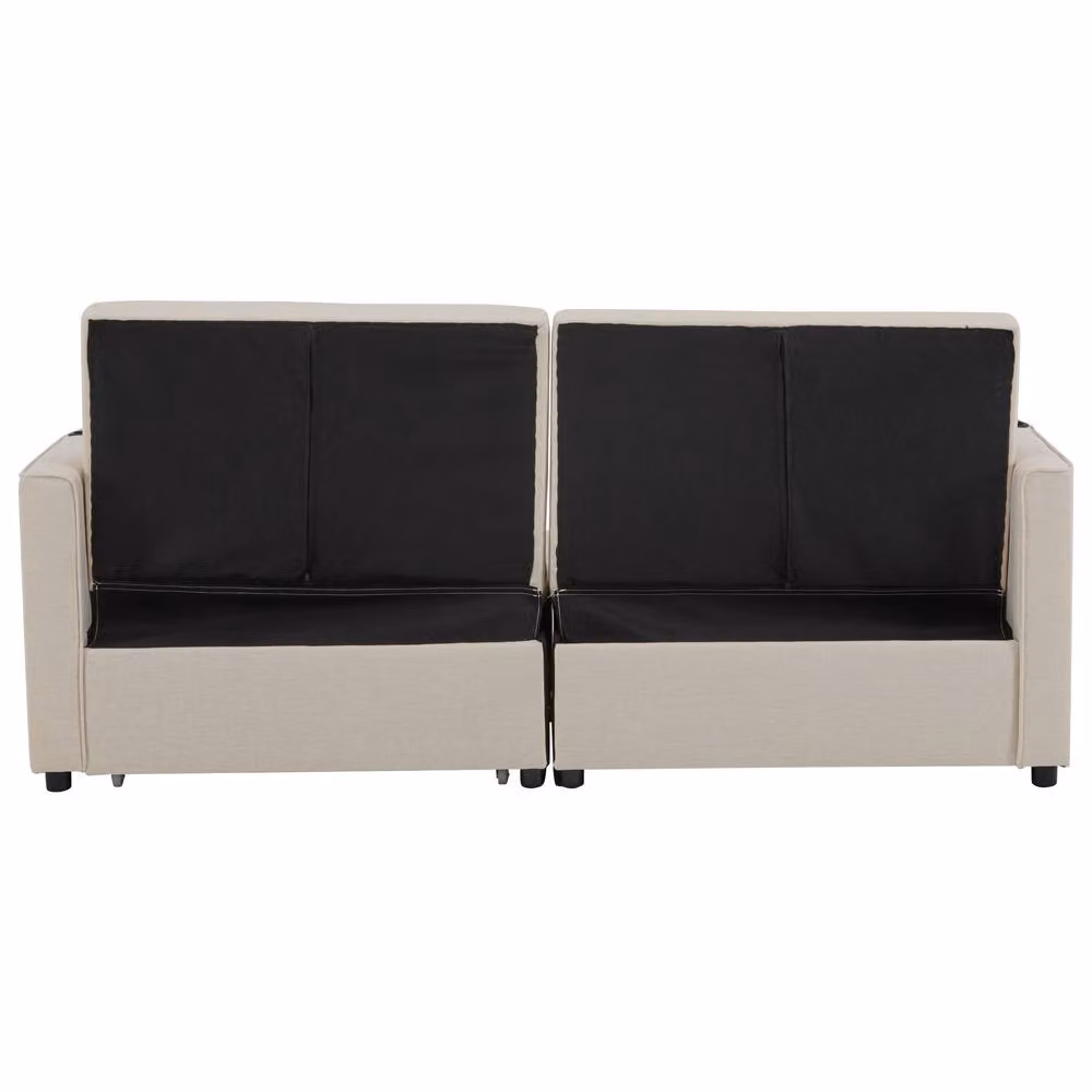 ModernLuxe 3-in-1 Convertible King Size Sofa Bed in Beige with Pull-Out Design and Adjustable Headrest – 4