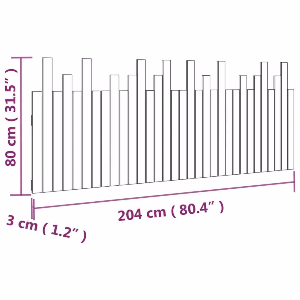 Berkfield Home Grey Solid Wood Pine Wall Headboard, W: 204 cm, H: 80 cm, D: 3 cm – 5