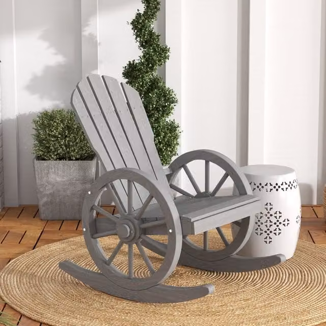 Outsunny Grey Wooden Adirondack Rocking Chair