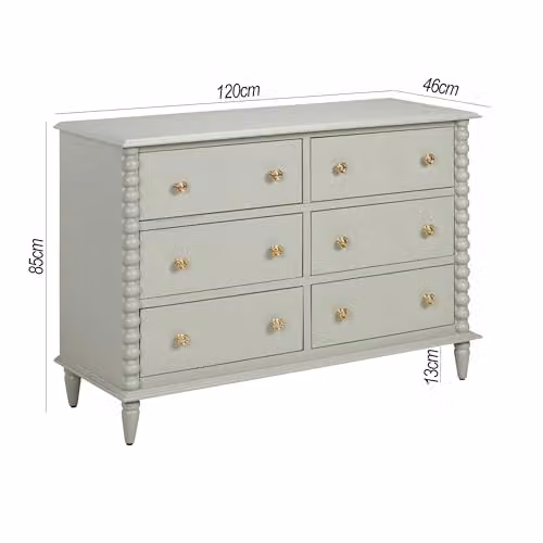 Statement Furniture Cromwell Large 6 Drawer Chest of Drawers with Bobbin Design in Green, W: 120 cm, H: 85 cm, D: 46 cm – 2