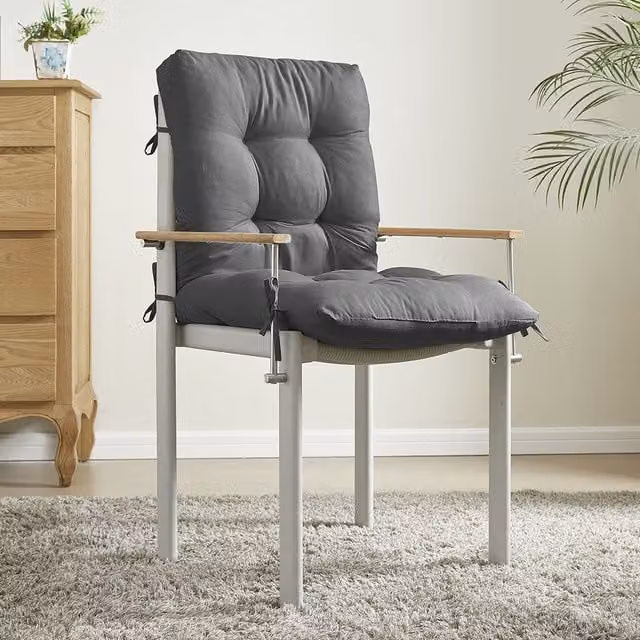 Livingandhome All Weather Tufted Lawn Chair Cushion and Seat Mat Pad in Dark Grey