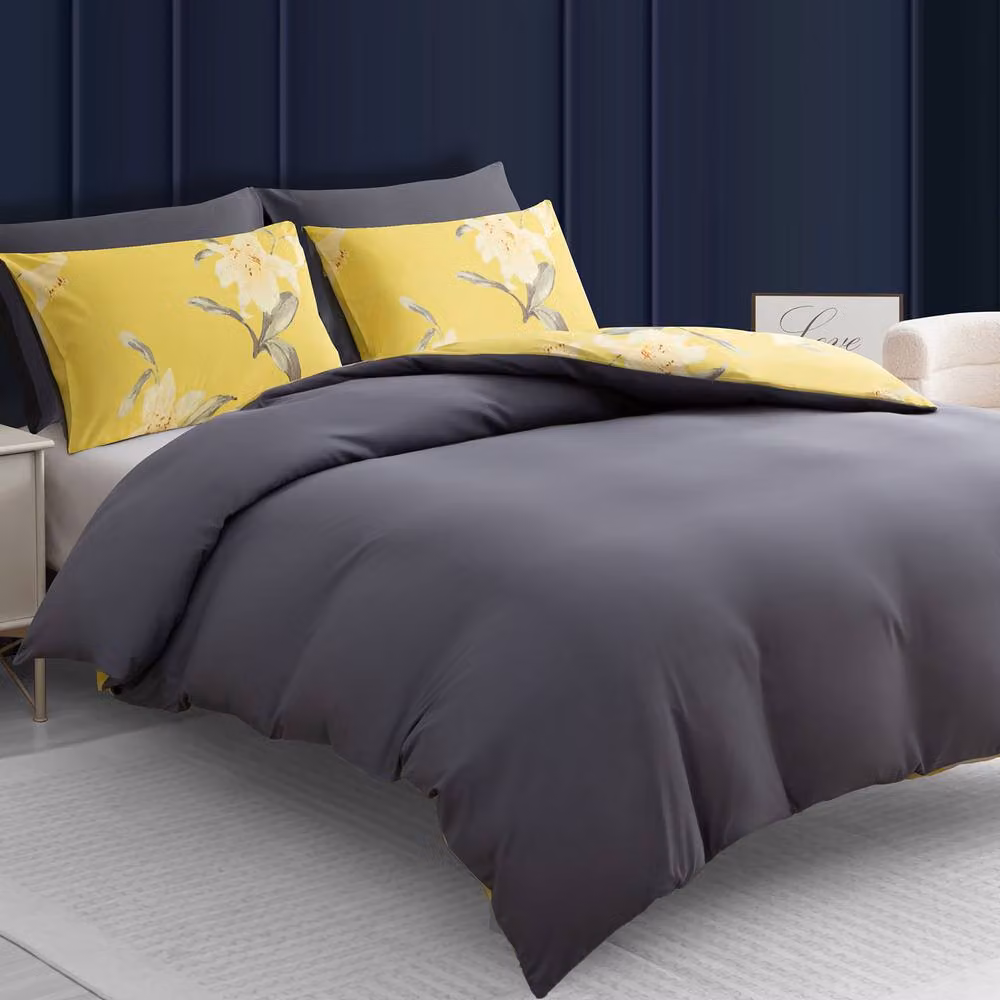 Pamposh Single Brushed Microfibre Floral Duvet Cover Set in Yellow and Grey, 90 x 200 cm – 2