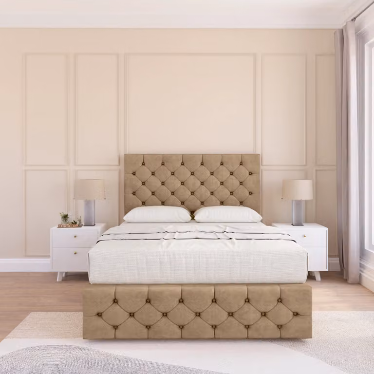 Sloomy Watson Chesterfield Upholstered Divan Bed Base with Headboard in Brown, Super King, W/D/H: 200 x 200 cm