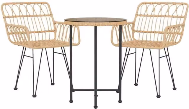 Berkfield Home Beautiful 3 Piece Poly Rattan Garden Dining Set in Beige