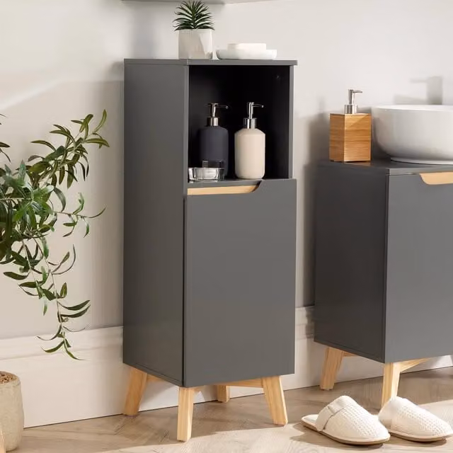 Home Source Grey Bathroom Floor Cabinet with Hinged Doors and Internal Shelves, W/D/H: 86.0 x 30.0 x 1.0 cm