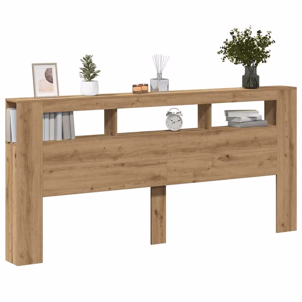 Berkfield Home Artisan Oak LED Headboard with Integrated Lighting and Bedside Shelves, Brown, W: 220 cm, D: 18.5 cm, H: 103.5 cm – 3
