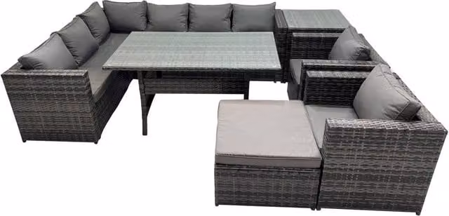 Fimous Modern Outdoor PE Rattan Sofa Set in Anthracite Grey with Matching Ottoman and Coffee Table – 1