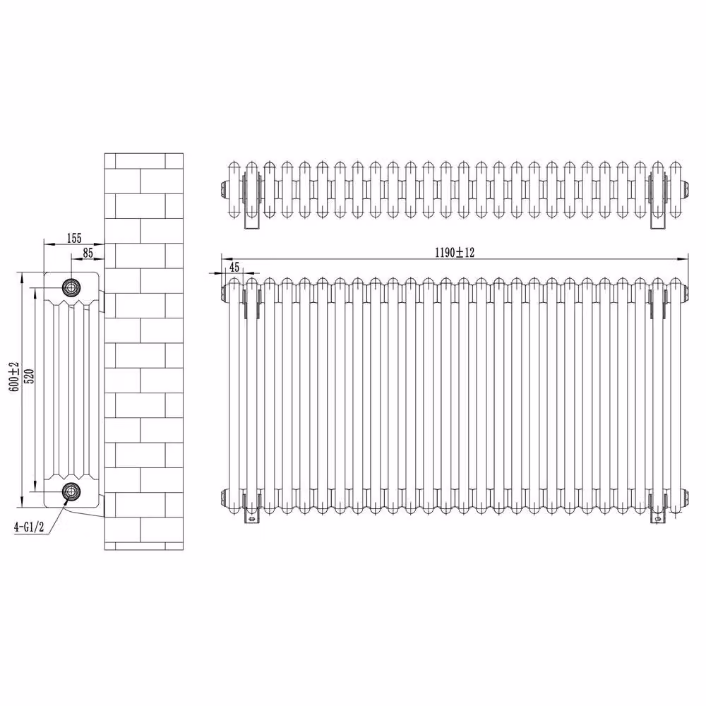 Monstershop Traditional 4 Column Steel Radiator, Black, W/H: 60.0 x 119.0 cm – 5