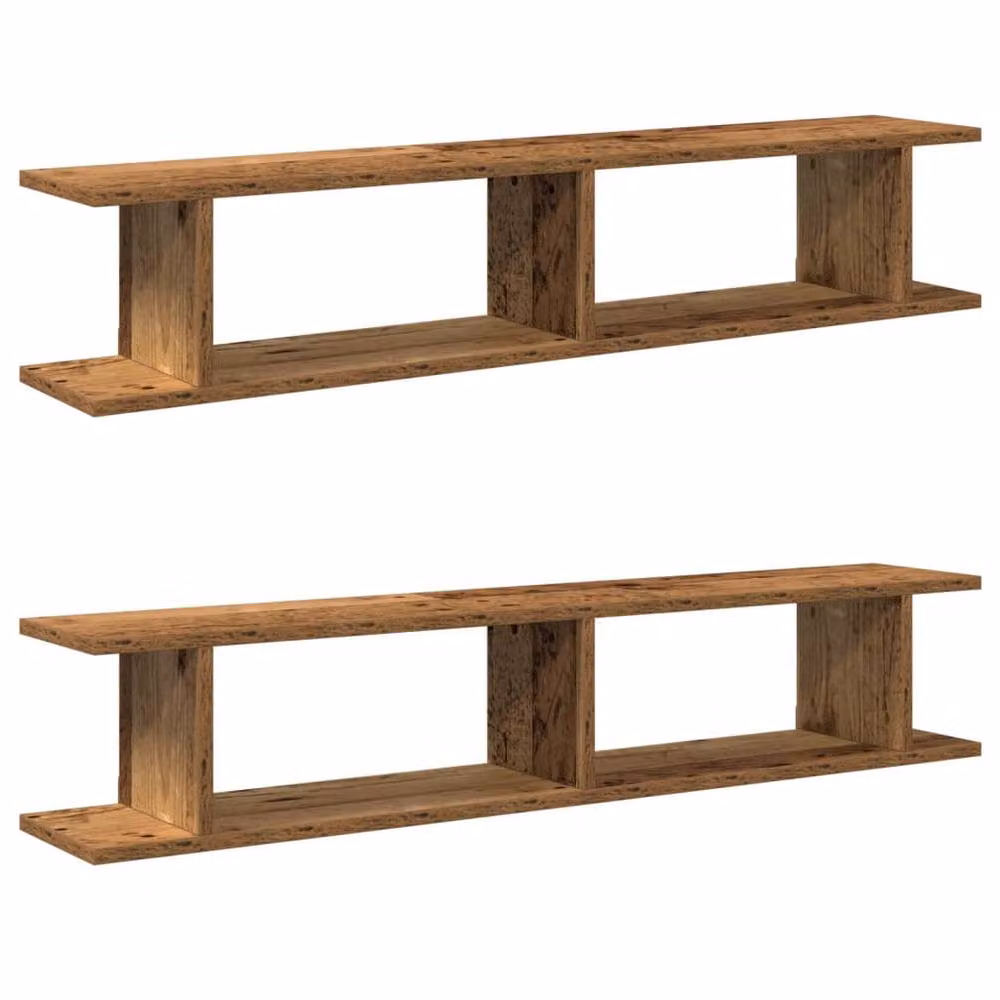 Berkfield Home Set of 2 Wall Mounted Shelves in Old Wood Brown, W/D/H: 105 x 20 x 18 cm – 2