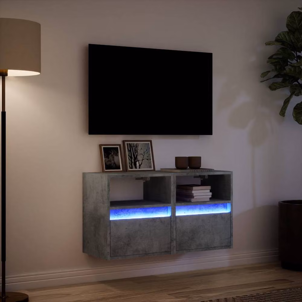 Berkfield Home Set of 2 Modern TV Wall Cabinets with LED Lights in Concrete Grey, W/D/H: 41 x 31 x 45 cm – 4