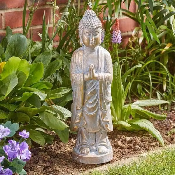 Marco Paul Stone Praying Buddha Freestanding Garden Ornament, Height: 47 cm