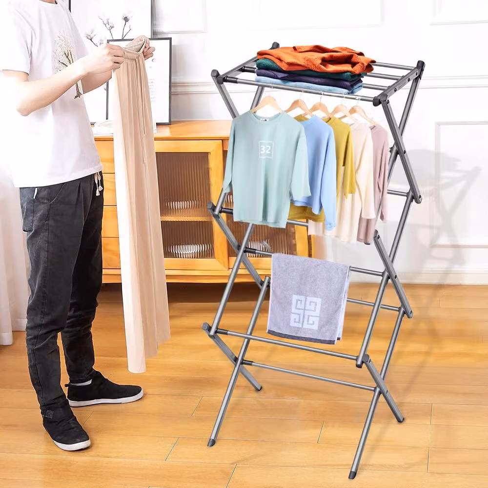 Crystals 3 Tier Extendable Metal Clothes Airer Dryer in Grey, Width: 100 cm – 3