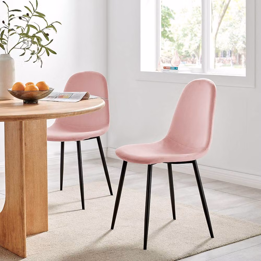 Bravich LTD Ron Velvet Upholstered Dining Chairs with Metal Legs, Pink, 2 Pack – 4