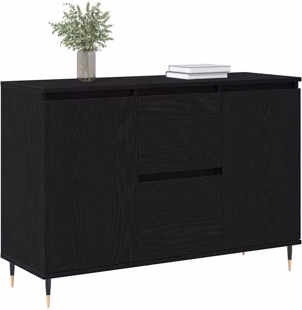 Berkfield Home Black Oak Sideboard with Doors and Drawers, W/D/H: 70 x 5 x 35 cm