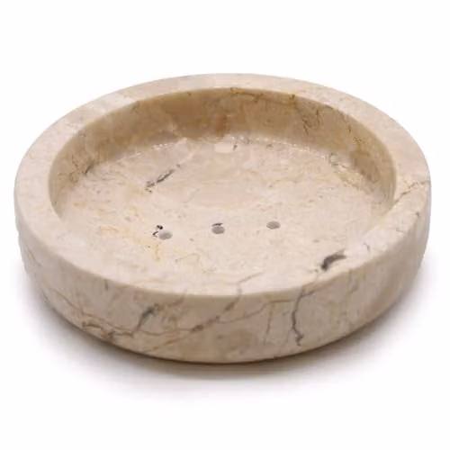 Ancient Wisdom Round Honey Marble Flat Soap Dish in Beige and Brown