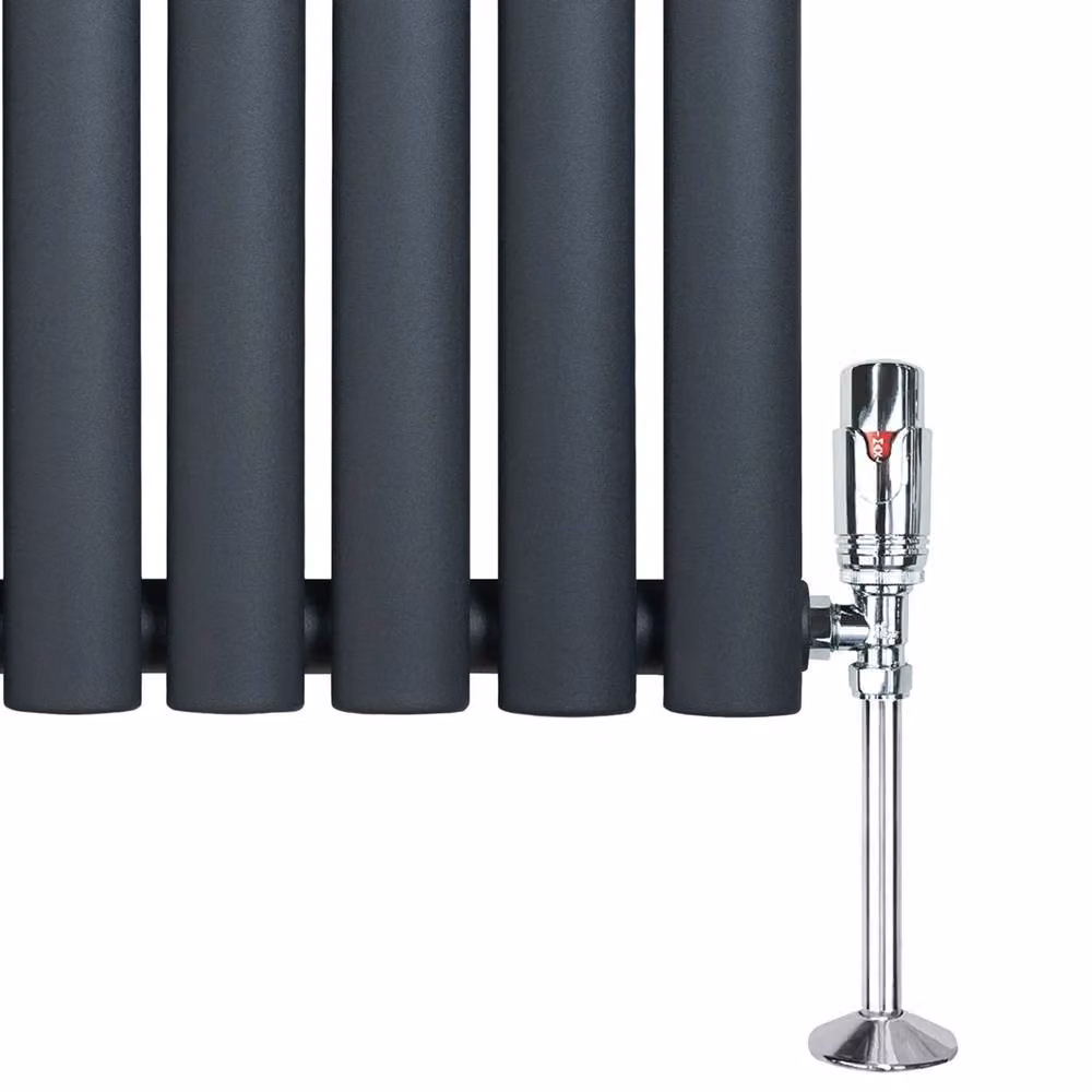 Monstershop Oval Single Column Steel Radiator and Valves with Thermostat Head, Anthracite Grey, H: 162 cm, W: 60 cm – 6
