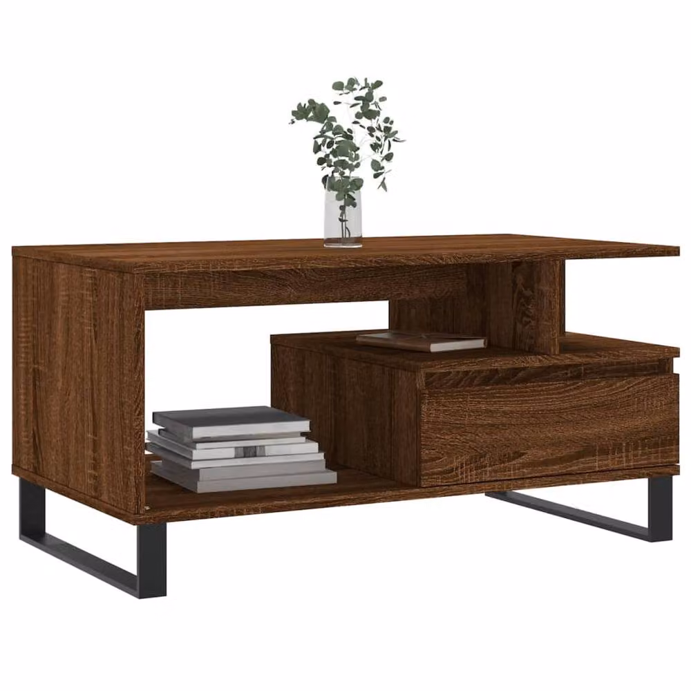 Berkfield Home Modern Brown Oak Coffee Table, W: 90 cm, D: 49 cm, H: 45 cm – 3