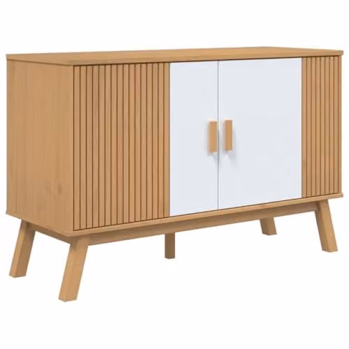 vidaXL OLDEN Sideboard in White and Brown Solid Pine Wood, W/D/H: 114 x 43 x 73.5 cm – 1
