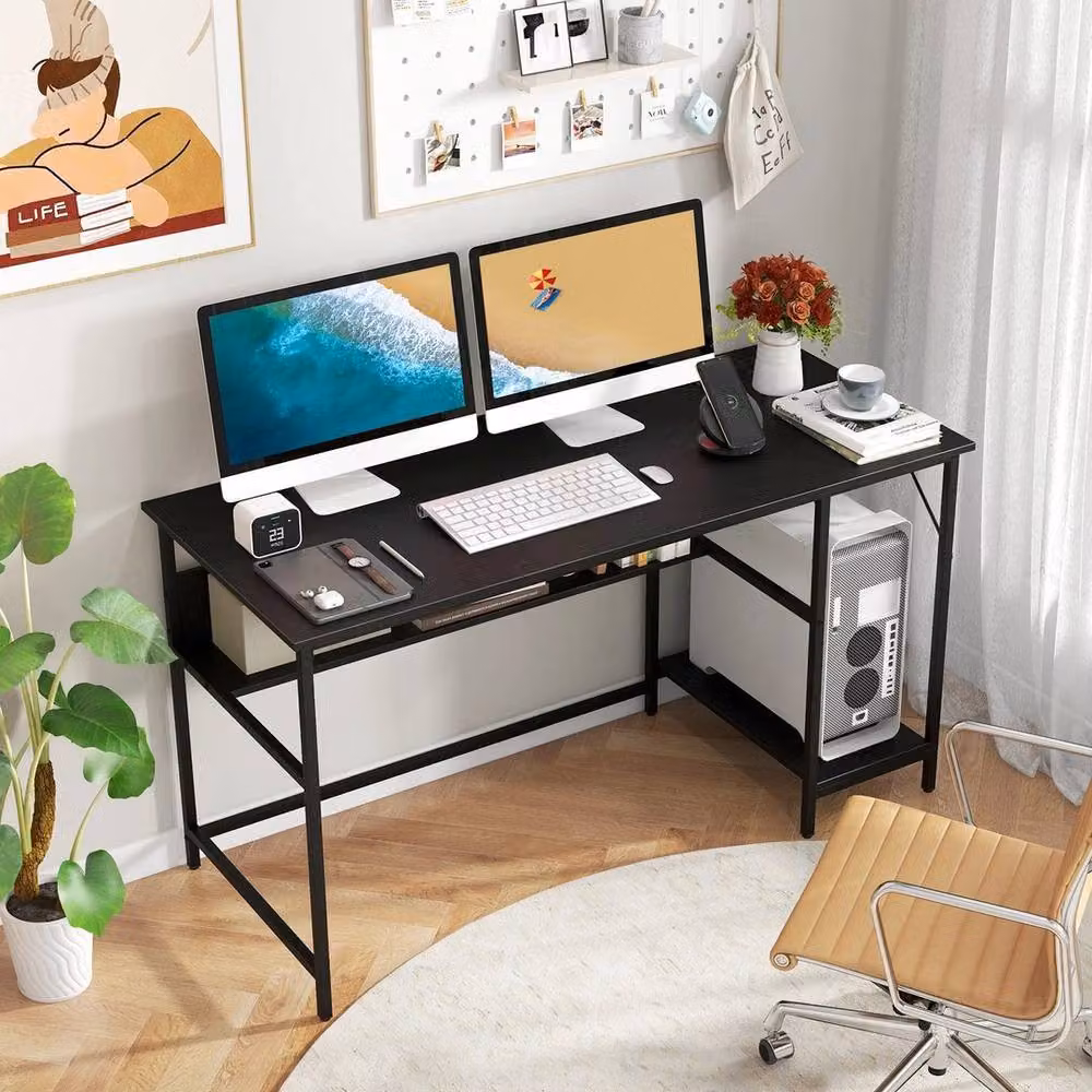 Kelvenix Modern Black Computer Desk with Metal Frame, W: 140 cm, D: 60 cm – 3