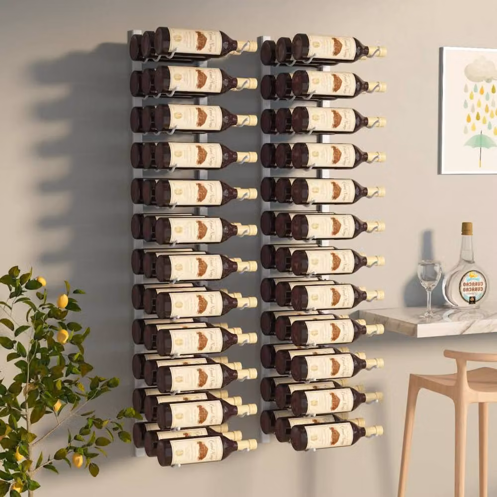 Berkfield Home Wall Mounted Metal Wine Rack for 36 Bottles, 2 Pack, White – 2
