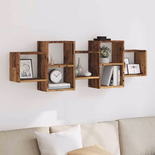 Berkfield Home Wall Shelf in Old Wood Brown, W/D/H: 129 x 42 x 18 cm