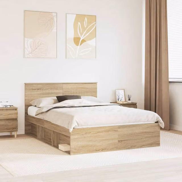 Berkfield Home Sonoma Bed Frame with Headboard in Brown Solid Pine Wood, W: 140 cm, L: 200 cm