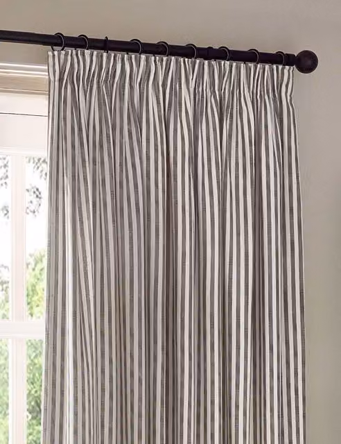 YARD Hebden Grey Mix Striped Semi-Transparent Pure Cotton Pencil Pleat Curtains, H: 183 cm, W: 168 cm