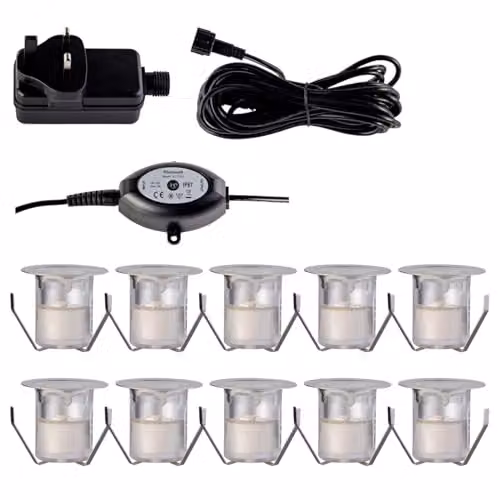 First Choice Lighting Set of 10 Cool White LED Decking Kit with Dusk Sensor and Power Supply in Silver – 3