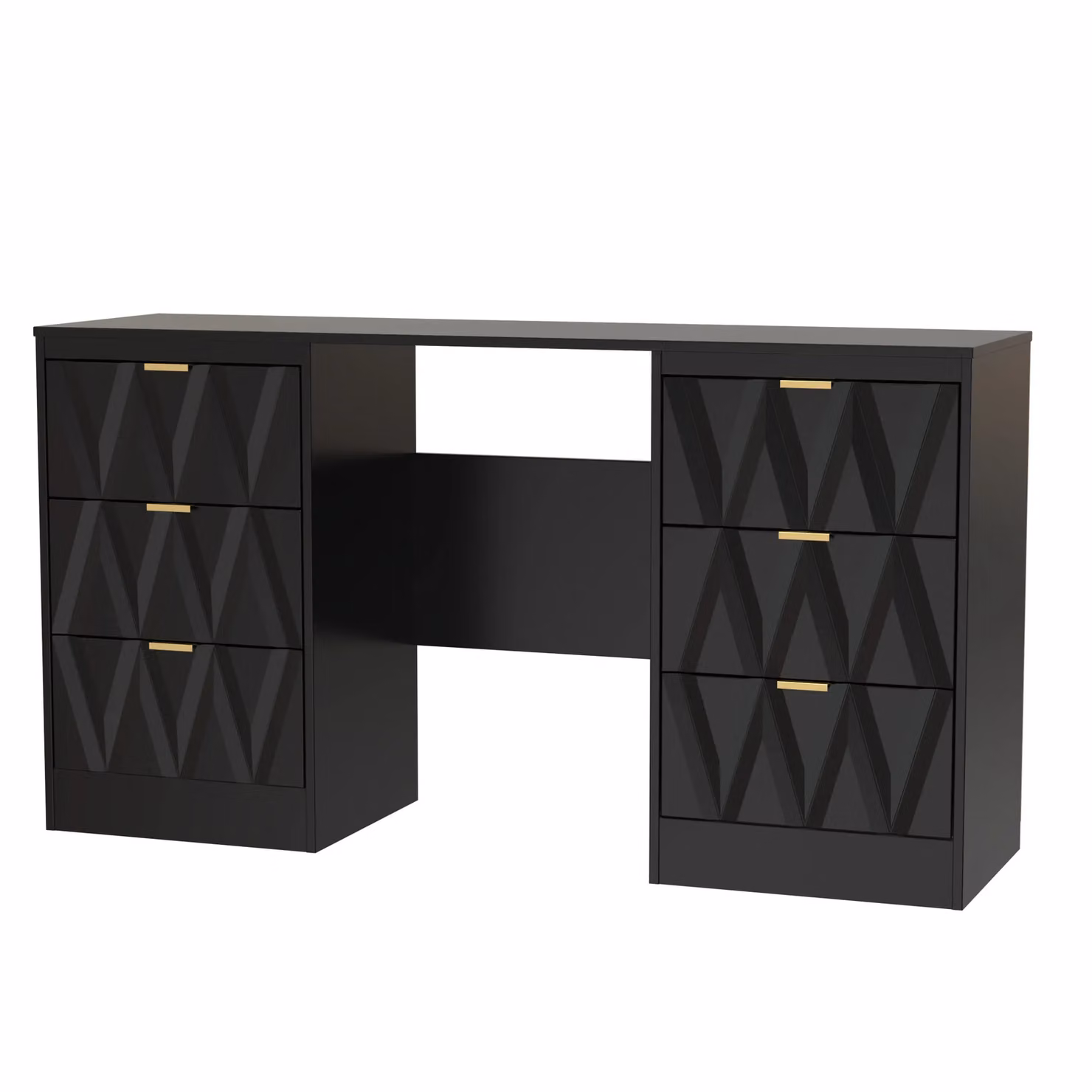 Ready Assembled 2 U Washington 6 Drawer Kneehole Desk in True Black – 2